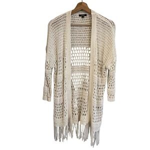 Premise Womens Boho Festival Crochet Duster Cardigan Sz L Fringe Hippie Cottage